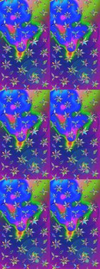 Üzerinde gelincikler ve vadi zambakları olan renkli çiçek desenli nakış deseni. Tekstil tasarımı için mavi ve mor renkli geleneksel halk çiçekleri buketi.