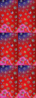 Arkaplan dokusu, duvar kağıdı, kırmızı ve pembe renkli çiçek teması. Soyut etnik raster çizim kalıbı. Kabile sanatı boho baskısı, klasik çiçek arkaplanı.