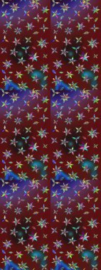 Raster Floral Illustration, Asyalı tekstil. Kırmızı ve kahverengi renkli etnik çiçeklerle zarif bir eskiz deseni..