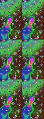 Düz Çiçek Elementleri Tasarımı. Yeşil ve mavi renkte çiçekler. Raster Illustrasyon 'daki Çiçek Deseni' nin son moda çizimi. Renkli Yaz Teması çizim şablonu.