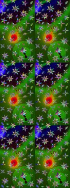 Raster illüstrasyonundaki çiçek desenli çizim. Yeşil ve siyah renkte çiçekler.