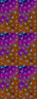 Raster çiçek izi. Çiçeksel mor ve kahverengi çizim deseni. Klasik taslak çizimi.