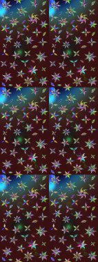 Küçük renkli çiçekler. Kahverengi ve mavi çiçekli bahar çiçekleri. Küçük çiçekte güzel bir desen. Moda baskıları için zarif bir şablon. Motley illüstrasyonu.