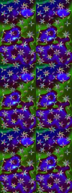 Raster illüstrasyonundaki çiçek desenli çizim. Renkli Bahar Teması eskiz kalıbı. Yeşil ve mavi renkte çiçekler. Düz Çiçek Elementleri Tasarımı.