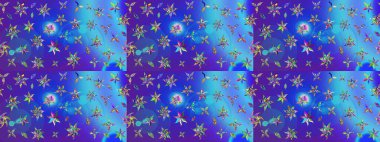 Çiçekli karalama şeklinde Raster çiçek deseni. Yumuşak, bahar çiçekleri mavi ve mor renklerde. Raster illüstrasyonu.