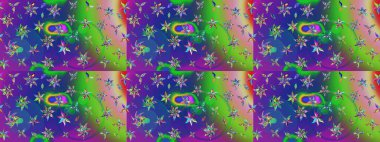 Çiçekli karalama şeklinde Raster çiçek deseni. Yumuşak, yaz çiçekli arka plan. Yeşil ve mavi renkte çiçekler.