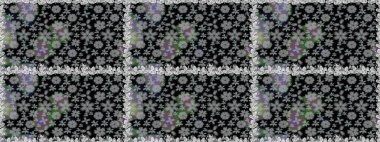 Raster dikişsiz çiçek deseni. Vadinin gri ve siyah renkli çiçekleri.