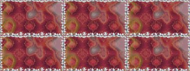 Kırmızı ve kahverengi renkte çiçekler. Raster illüstrasyonunda kusursuz çiçek deseni. Renkli Bahar Temalı Kusursuz Arkaplan. Düz Çiçek Elementleri Tasarımı.