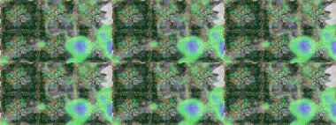 Kusursuz bir arka plan modeli. Yapraklı çiçekler ve yeşil ve gri renkli papatya çiçekleri. Raster - stok.