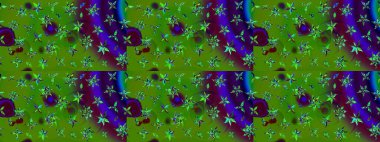 Renkli Bahar Teması eskiz kalıbı. Yeşil ve kahverengi renkli çiçekler. Düz Çiçek Elementleri Tasarımı. Raster illüstrasyonunda çiçek deseni çizimi.