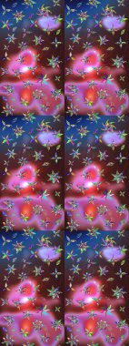 Parlak çiçekli kolaj çiçekleri kahverengi ve mavi. Çiçekli zambakların eskiz geçmişi. Çiçek tasarımı için inanılmaz kolaj cennet tarzı..