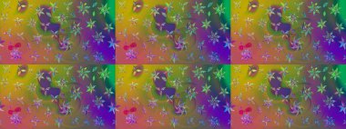 Çiçek süslemeli çizim deseni. Raster illüstrasyonu. Yeşil ve kahverengi renkte çiçekler.