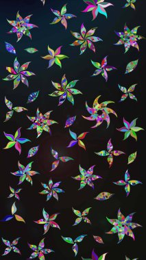 Çiçekler. Soyut etnik raster çizim kalıbı. Vadinin çiçekleri gri ve mavi renklerde.