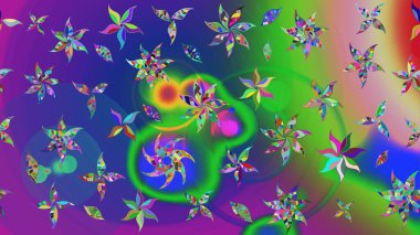 Arkaplan dokusu, duvar kağıdı, yeşil ve mavi renkli çiçek teması. Kabile sanatı boho baskısı, klasik çiçek arkaplanı. Soyut etnik raster çizim kalıbı.