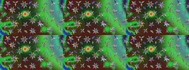 Raster illüstrasyonundaki çiçek desenli çizim. Düz Çiçek Elementleri Tasarımı. Süslü kumaş deseni. Renkli Bahar Teması çizim şablonu.