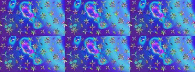 Raster çiçek desenli çiçek deseni, yapraklar, dekoratif elementler, sıçrama, lekeler, el çizimi kontur çizgileri ve Doodle çizim stili, grafik raster çizim çizimi.