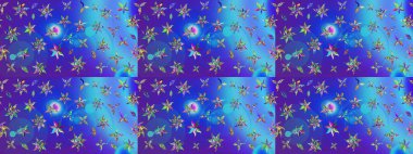 Suluboya çiçekli çiçek deseni. Raster illüstrasyonu. Mavi ve mor renkli güzel tekstil.