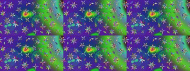 Çiçekli güzel suluboya desen. Raster illüstrasyonu. Yeşil ve mavi renklerde.