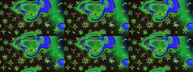 Tropik çiçek desenleri. Raster illüstrasyonu. Yeşil ve gri renkte çiçekler.