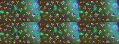 Raster Illustrasyon 'daki Çiçek Deseni' nin son moda çizimi. Düz Çiçek Elementleri Tasarımı. Güzel kumaş deseni. Renkli Yaz Teması çizim şablonu.