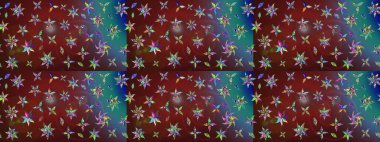 Dallı bahar çiçekleri ile desen, kahverengi ve mavi renkler ile çiçek silueti. Raster deseni.