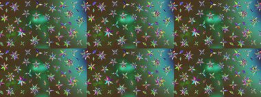 Karalama çiçekleri çizim kalıbı. Sanat, esinlenerek ve kahverengiye benzer çiçekler bırakır. Yeşil ve kahverengi el çizimi desen. Raster deseni.