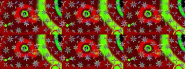 Sabıka fotoğraflarında, bebek kıyafetlerinde, duvar kâğıtlarında, paket kutularında falan kullanılabilir. Zarif, parlak ve eskiz kırmızı ve yeşil çiçek desenli tasarım. Raster..