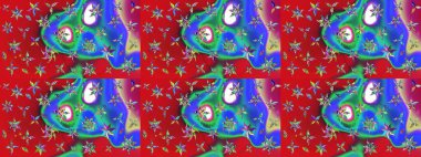 Moda baskıları için zarif bir şablon. Halk tarzı. Parlak renkli çiçekleri ve kırmızı ve mavi renkli yaprakları olan harika bir çiçek deseni. Modern çiçek arkaplanı.