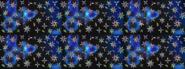 Raster illüstrasyonu. Suluboya çiçekli çiçek deseni. Asya tekstil gri ve mavi renkler.