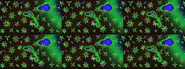 Soyut etnik raster çizim kalıbı. Kabile sanatı boho baskısı, klasik çiçek arkaplanı. Arkaplan dokusu, duvar kağıdı, yeşil ve gri renkli çiçek teması.