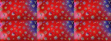 Çiçek süslemeli çizim deseni. Raster illüstrasyonu. Kırmızı ve pembe renkte çiçekler.