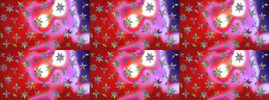 El çizimi çiçekli soyut çizim kalıbı. Raster illüstrasyonu. Kırmızı ve pembe renkte çiçekler.