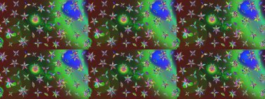 Çiçek ve yapraklı karalama şeklinde Raster çiçek deseni. Yumuşak, yeşil ve kahverengi renklerde bahar çiçekleri. Raster illüstrasyonu.