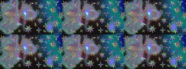 Mavi ve gri renkte çiçekler. Raster illüstrasyonunda çiçek deseni çizimi.