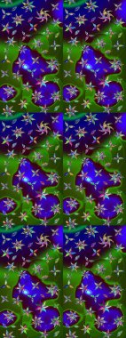 Raster illüstrasyonu. Yeşil ve mavi renkli Asya tekstili. Çiçek desenini çiz.