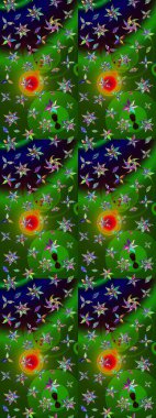 Raster illüstrasyonundaki çiçek desenli çizim. Yeşil ve siyah renkte çiçekler.