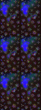 Raster illüstrasyonundaki çiçek desenli çizim. Gri ve kahverengi renkte çiçekler.