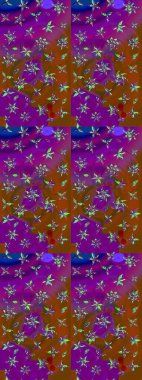 Çiçeksel çizim kalıbının yansıması. Vadinin çiçekleri mor ve kahverengi renklerde.