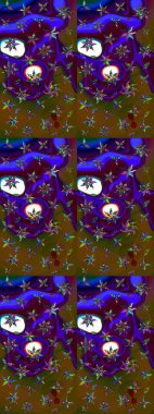 Renkli Yaz Temalı eskiz kalıbı. Sevimli çiçek raster deseni. Modaya uygun kumaş deseni. Düz Çiçek Elementleri Tasarımı.