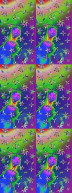 Renkli Bahar Teması eskiz kalıbı. Düz Çiçek Elementleri Tasarımı. Çiçekli çizim şekli. Yeşil ve mavi renkte çiçekler.