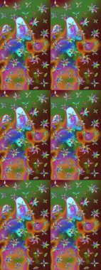 Renkli etnik çiçeklerle süslenmiş zarif bir eskiz şekli. Raster Çiçek İllüstrasyon Şirin Tekstil.