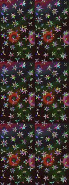 El çizimi çiçek unsurları olan soyut çizim raster deseni. Çiçekli ipek eşarp. 1950-1960 motifleri. Açık. Retro tekstil tasarım koleksiyonu.