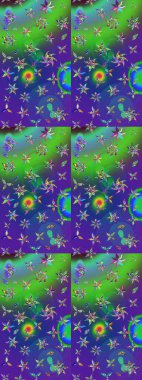 Küçük yeşil ve mavi renkte güzel bir besin torbası deseni, çiçekler. Millefleur 'lar. Tekstil, kumaş, kapaklar, duvar kağıtları, baskı, paket, koleksiyon defteri, örgü, dekupaj için çiçek arkaplanı..