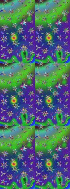 Küçük çiçekli yay deseni çiz. Raster illüstrasyonu. Suluboya tarzında yeşil ve mavi renkler üzerine.