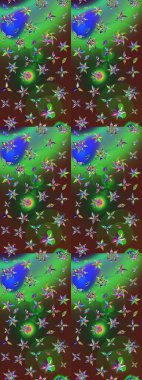 Çiçek ve yapraklı karalama şeklinde Raster çiçek deseni. Yumuşak, yeşil ve kahverengi renklerde bahar çiçekleri. Raster illüstrasyonu.