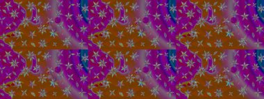 Modern çiçek arkaplanı. Moda baskıları için zarif bir şablon. Halk tarzı. Parlak renkli çiçekleri ve mor ve kahverengi renkte yaprakları olan muhteşem bir çiçek deseni..