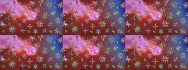 Arkaplan dokusu, duvar kağıdı, kahverengi ve pembe renkli çiçek teması. Soyut etnik raster çizim kalıbı. Kabile sanatı boho baskısı, klasik çiçek arkaplanı.