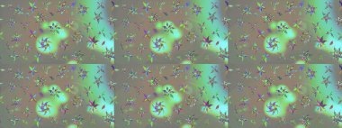 Raster illüstrasyonu. Gri ve yeşil renklerde. 3D çiçekler, çizim.