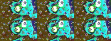 Çiçekli yaz çiçekleri. Küçük çiçekte güzel bir desen. Küçük renkli çiçekler. Moda baskıları için zarif bir şablon. Motley illüstrasyonu. Çizim.