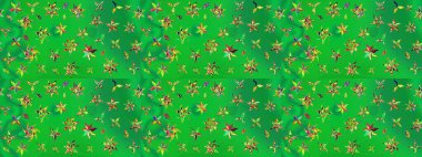 Varicolo Raster çizimi. Bir sürü soyut çiçekli tropik eskiz deseni. Küçük çiçekte sevimli çiçek deseni var..